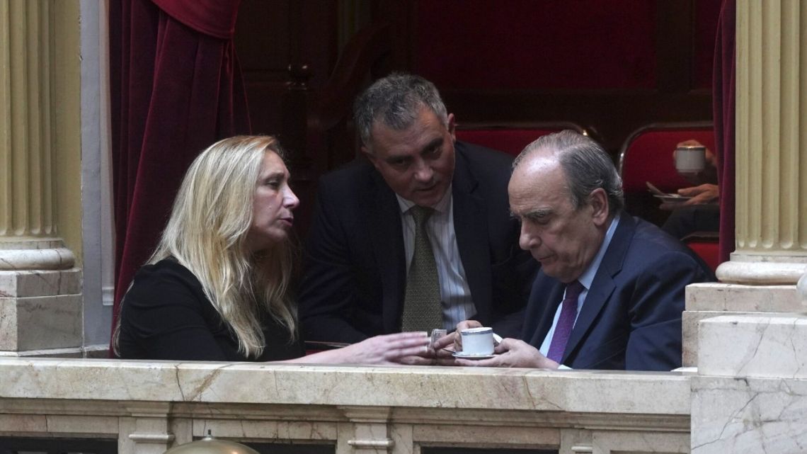 Karina Milei and Guillermo Francos, right, attend a lower house debate on the government’s so-called 'omnibus' bill in Buenos Aires on April 30.