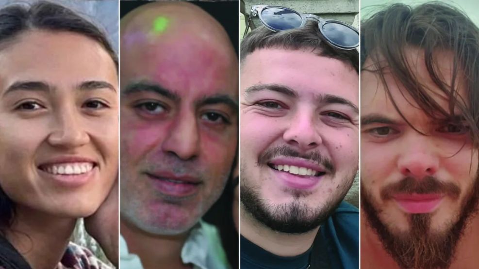 Noa Argamani (25), Almog Meir Jan (21), Andrey Kozlov (27), y Shlomi Ziv (40), los rehenes rescatados por las fuerzas especiales israelíes en Nuseirat.