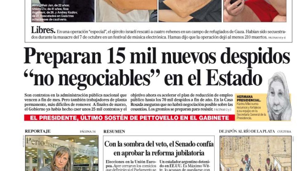 La tapa del Diario PERFIL delo domingo 9 de junio de 2024