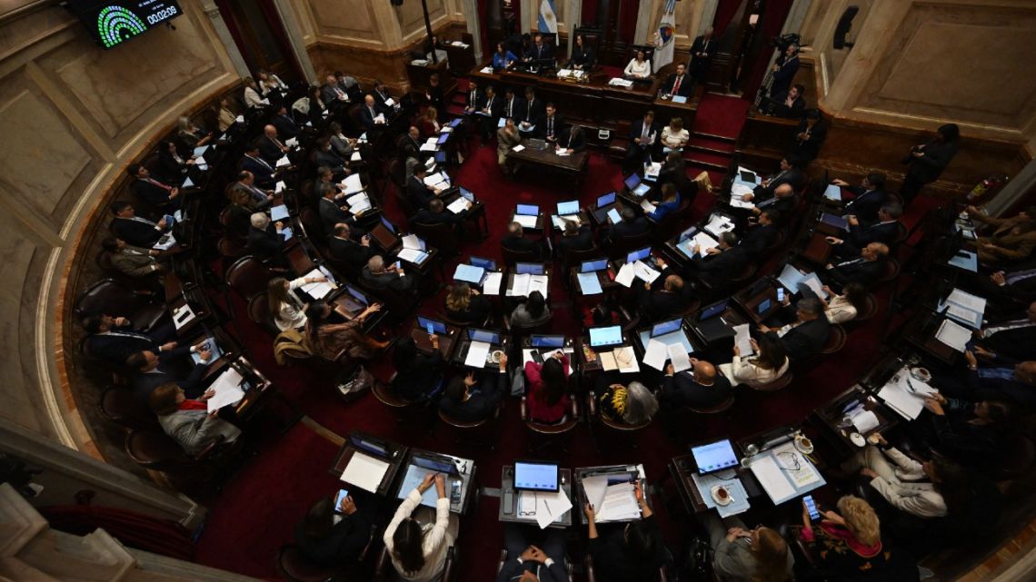 Members of the Argentina's Senate attend a session at the National Congress building in Buenos Aires on June 12, 2024.