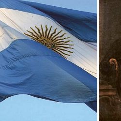 La bandera y el retrato de Belgrano. | Foto:Cedoc.