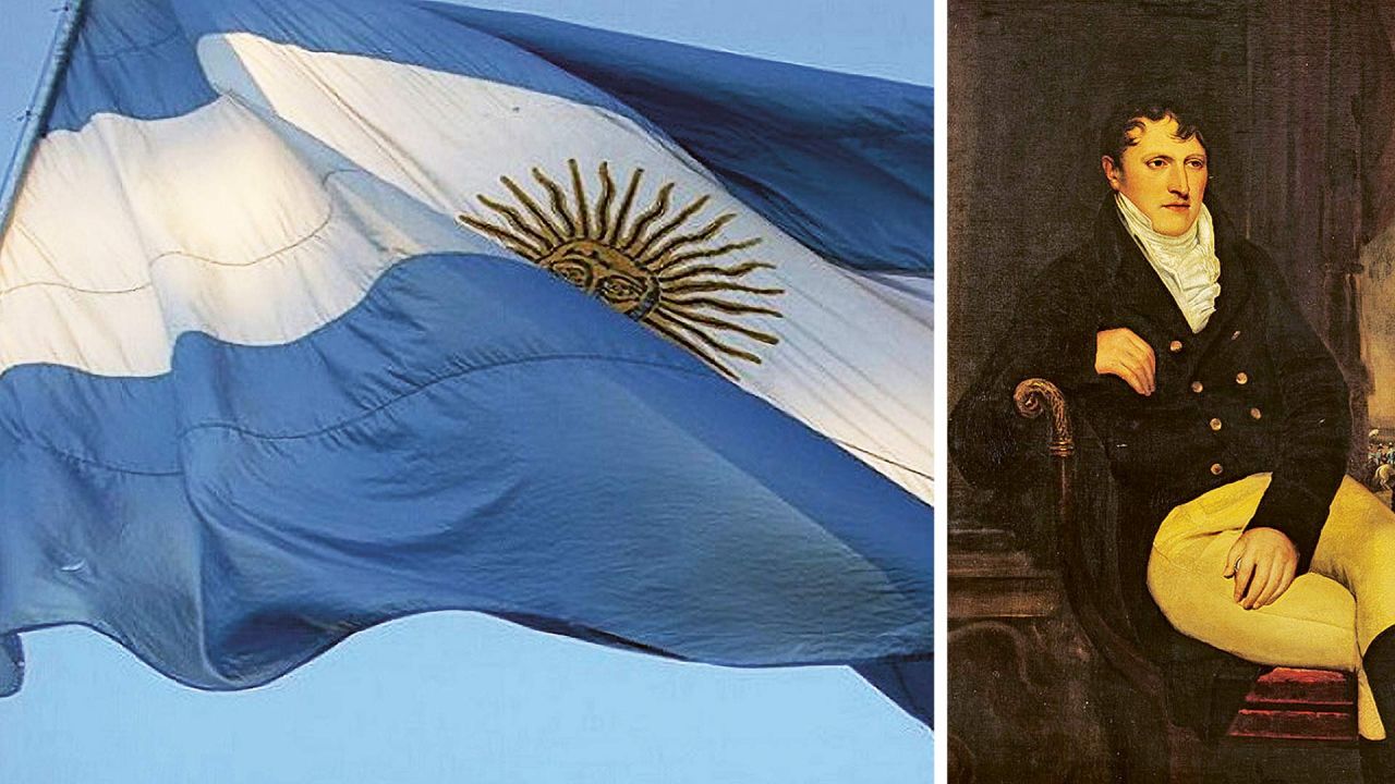 La bandera y el retrato de Belgrano. | Foto:Cedoc.