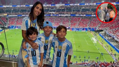 Antonela Roccuzzo junto a sus hijos Thiago y Mateo Messi