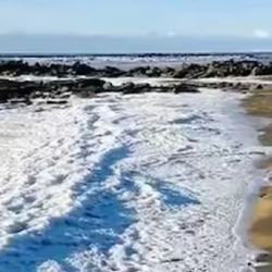 Las olas se convirtieron en maravillosas formaciones de hielo blancas.