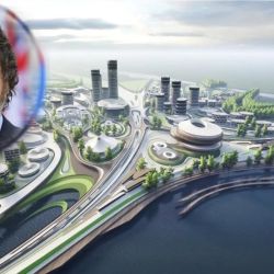 Liberland, an artist's future interpretation, and inset, President Javier Milei.