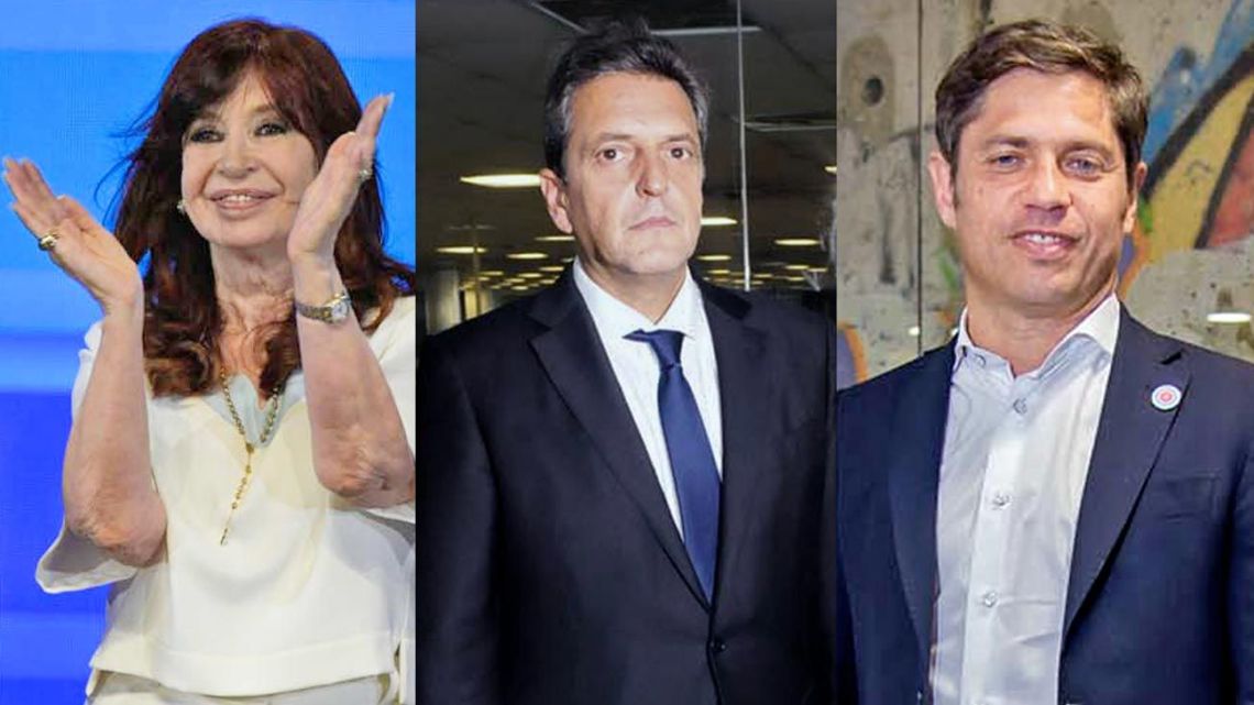 Cristina Fernández de Kirchner, Sergio Massa, Axel Kicillof.