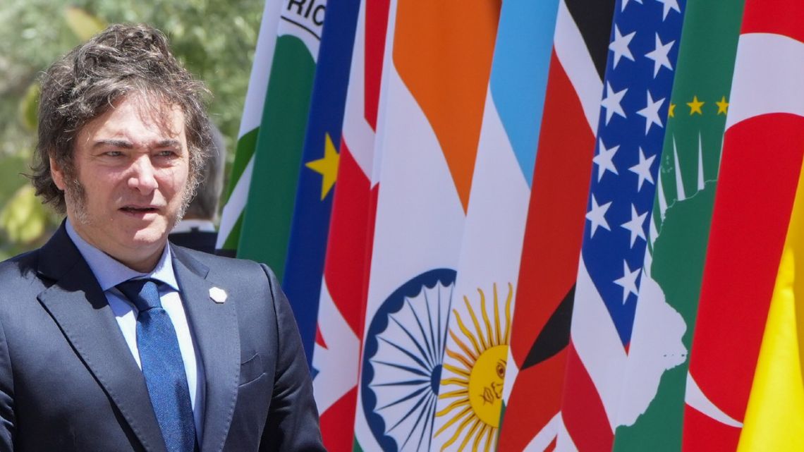 President Javier Milei at the G7 Leaders Summit in Italy, 2024.