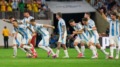 El festejo de la Selección Argentina tras el triunfo ante Ecuador