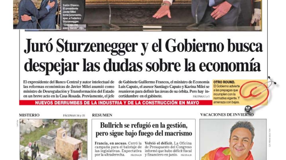 La tapa del Diario PERFIL del sábado 6 de julio de 2024