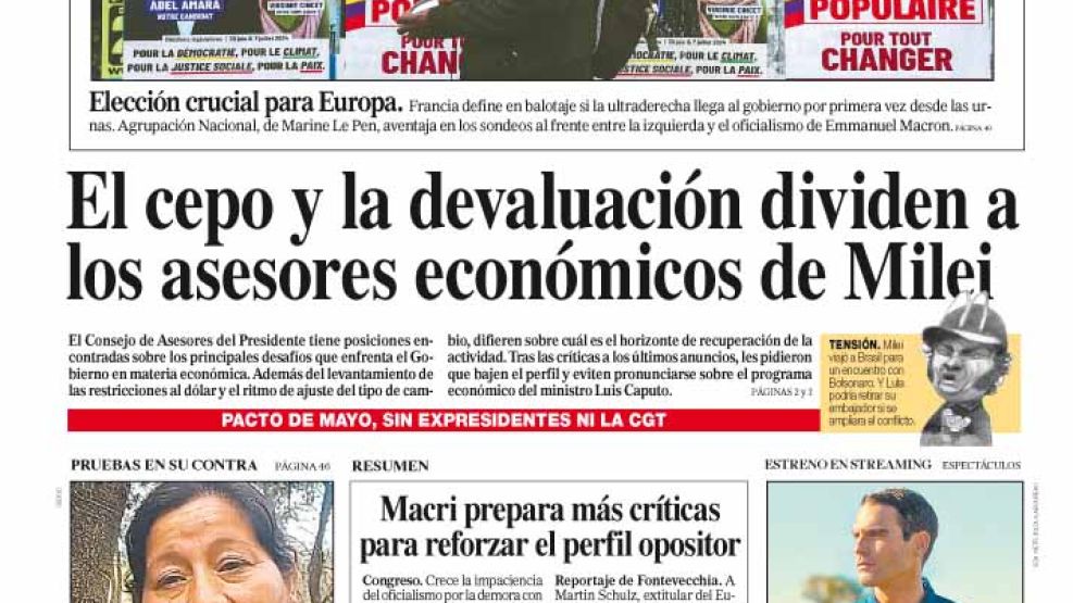 La tapa del Diario PERFIL del domingo 7 de julio de 2024