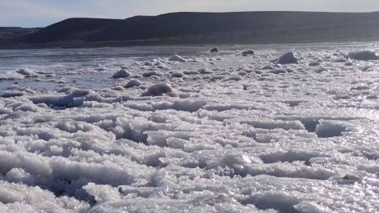 Por el frío polar, se congeló una laguna en Neuquén