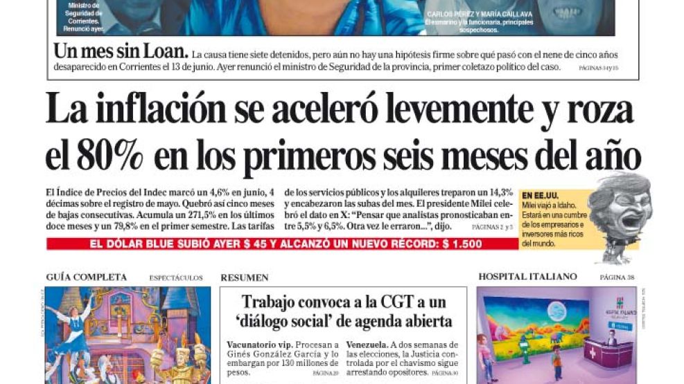 La tapa del Diario PERFIL del sábado 13 de julio de 2024