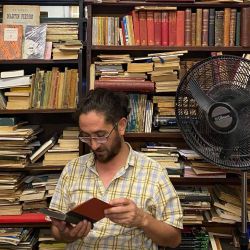 Englishman Daniel Zachariah, pictured at the Book Cellar & Henschel – a book-lovers' paradise.