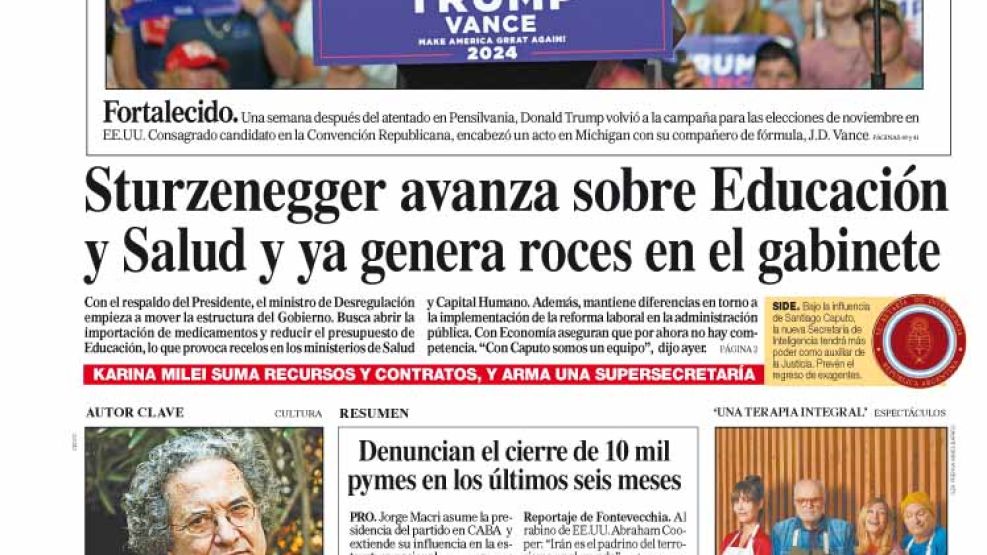 La tapa del Diario PERFIL del domingo 21 de julio de 2024