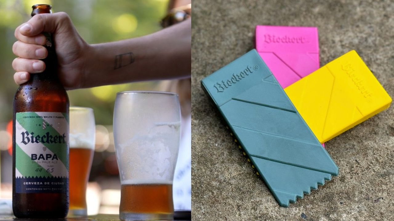 La Empresa Marote Diseño Responsable diseñó y fabricó con plástico reciclado el Taquito nivelador de mesas de la nueva cerveza Bieckert | Foto:CEDOC