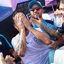 El argentino José Torres Gil celebra su victoria tras la final masculina de ciclismo BMX Freestyle Park durante los Juegos Olímpicos de París. Foto de EMMANUEL DUNAND / AFP | Foto:AFP