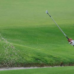 El japonés Hideki Matsuyama realiza un tiro desde un búnker en la primera ronda del torneo individual de golf masculino de los Juegos Olímpicos de París. Foto de Emmanuel DUNAND / AFP | Foto:AFP