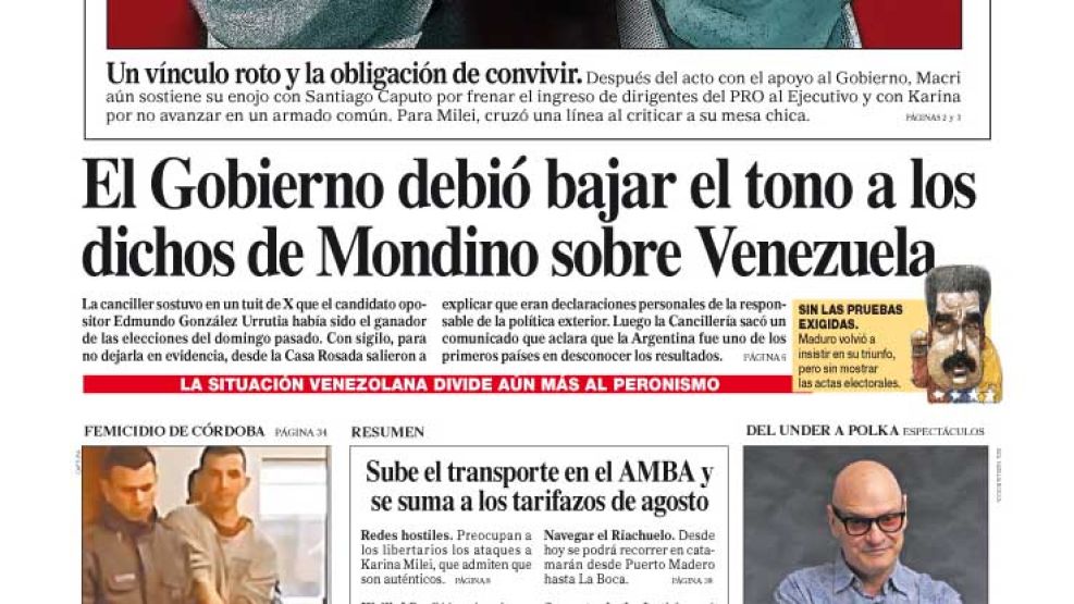 La tapa del Diario PERFIL del sábado 3 de agosto de 2024