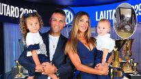 Lautaro Martínez y Agustina Gandolfo junto a sus hijos