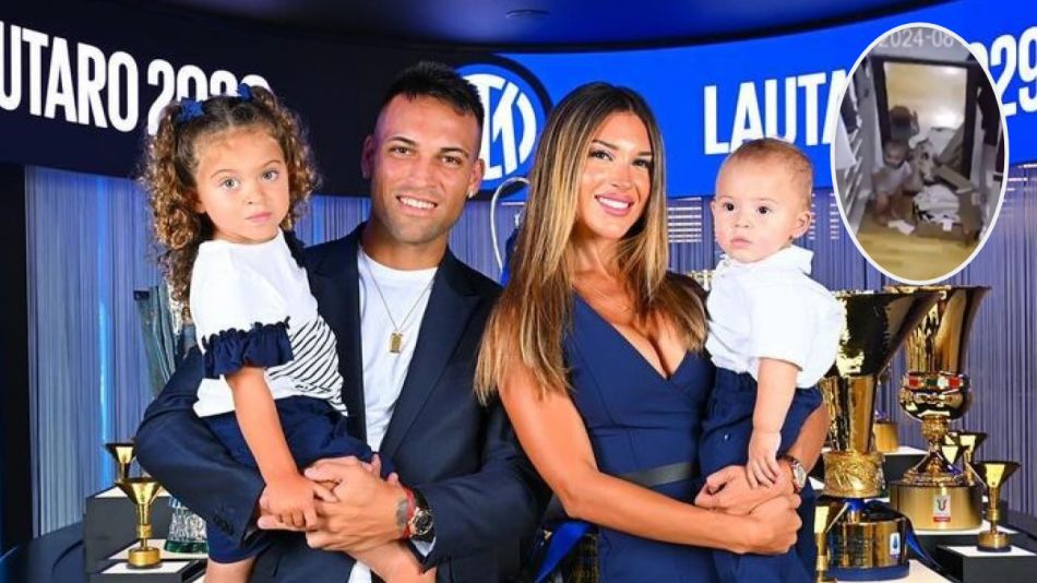 Lautaro Martínez y Agustina Gandolfo junto a sus hijos