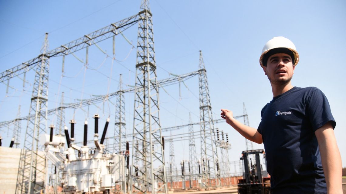 A technician at the crypto mining plant shows the sub-station in Hernandarias, 350km east of Asunción, Paraguay on August 2, 2024.