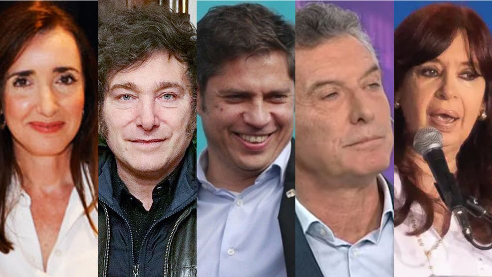 Victoria Villarruel, Javier Milei, Axel Kicillof, Mauricio Macri y Cristina Kirchner.