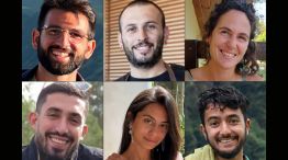 Alex Lobanov, Eden Yerushalmi, Almog Sarusi, el sargento mayor Ori Danino, Hersh Goldberg-Polin y Carmel Gat, los israelíes hallados asesinados en Gaza.