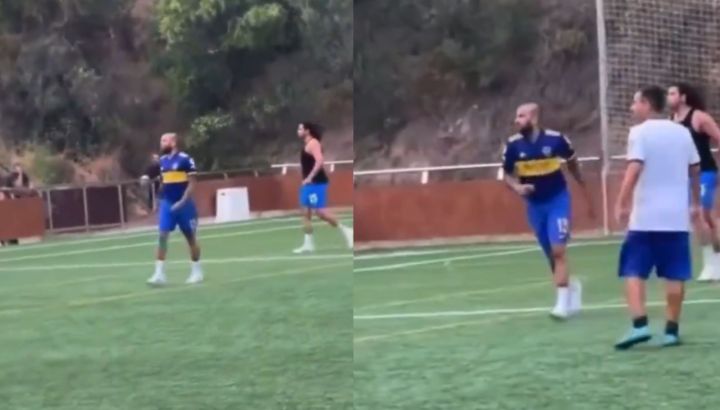 Dani Alves apareció públicamente con una camiseta de Boca