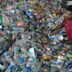 Un trabajador clasifica botellas de plástico usadas antes de enviarlas a fábricas para su reciclaje en Amritsar, India. | Foto:Narinder Nanu / AFP