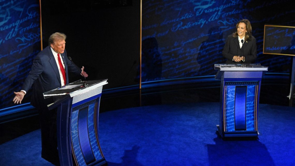 US VP Harris and Former President Trump at the first presidential debate of the season