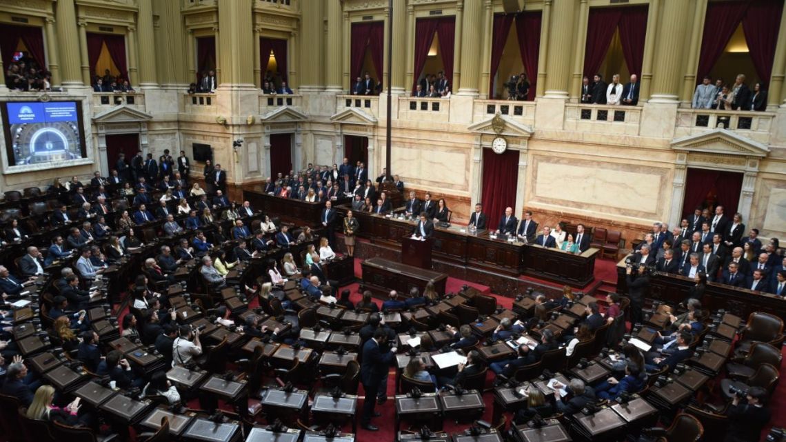 President Javier Milei addresses Congress, presenting his government's 2025 Budget bill.