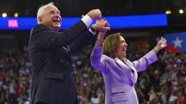 Kamala Harris and Tim Walz in Las Vegas on Aug. 10.