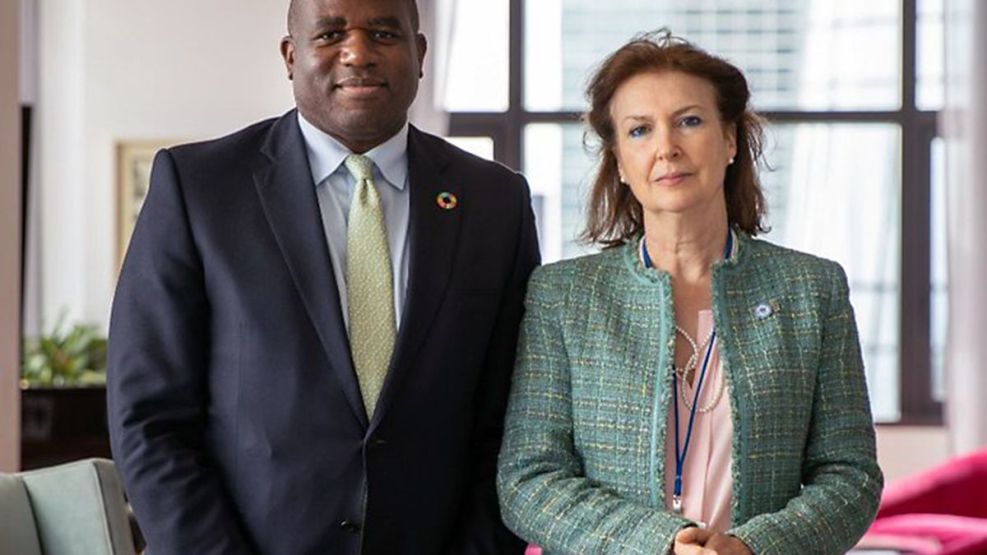 La canciller Diana Mondino junto a David Lammy.