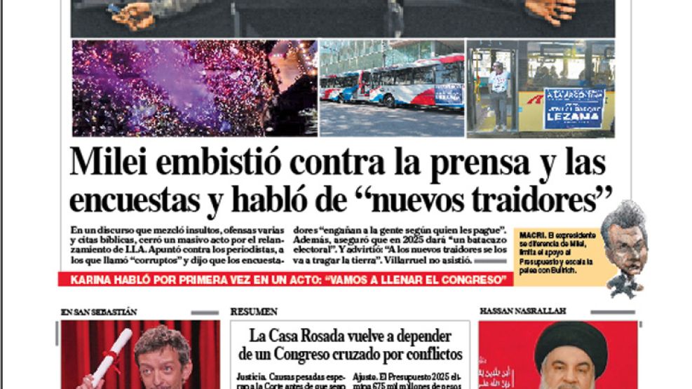 La tapa de Diario PERFIL del domingo 29 de septiembre de 2024