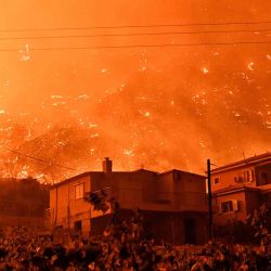 Un incendio forestal se acerca a las casas en el pueblo de And Loutro, al sur de Atenas. Foto de Valerie Gache / AFP | Foto:AFP