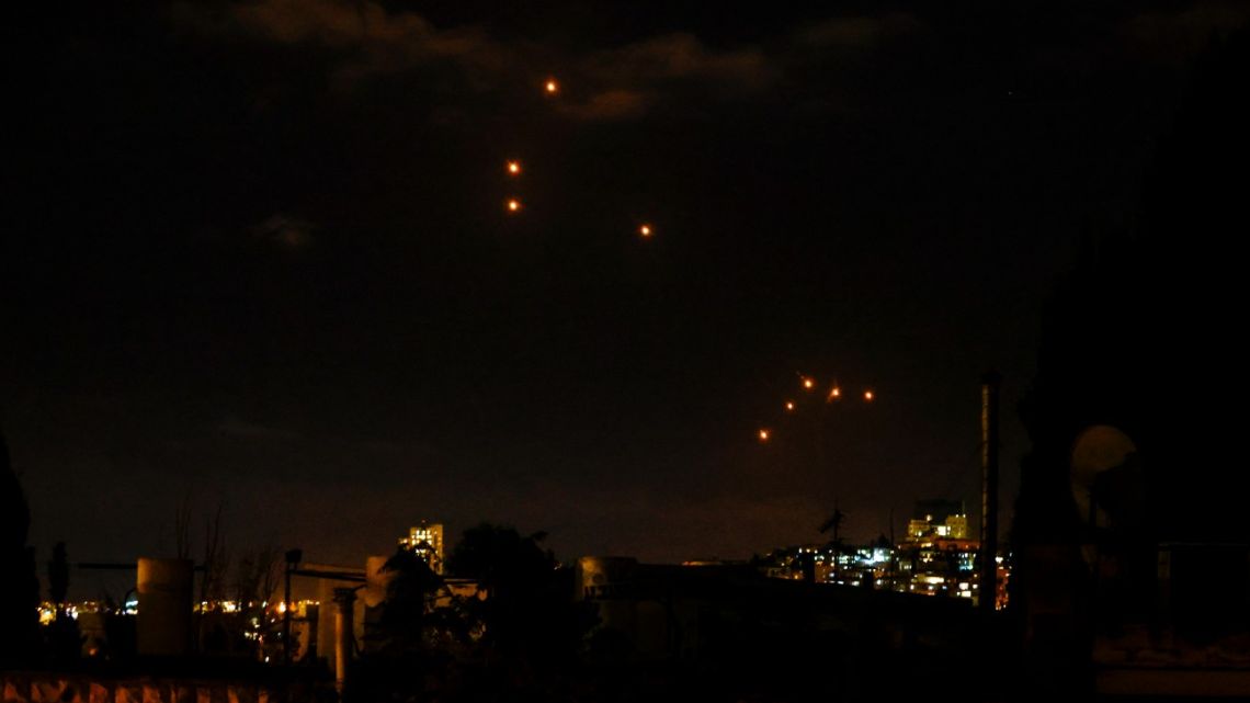 This picture shows projectiles above Jerusalem, on October 1, 2024. Iran's Revolutionary Guards said a missile attack under way against Israel on October 1 was in response to the killing of Hezbollah chief Hassan Nasrallah last week as well as that of the Hamas leader. 