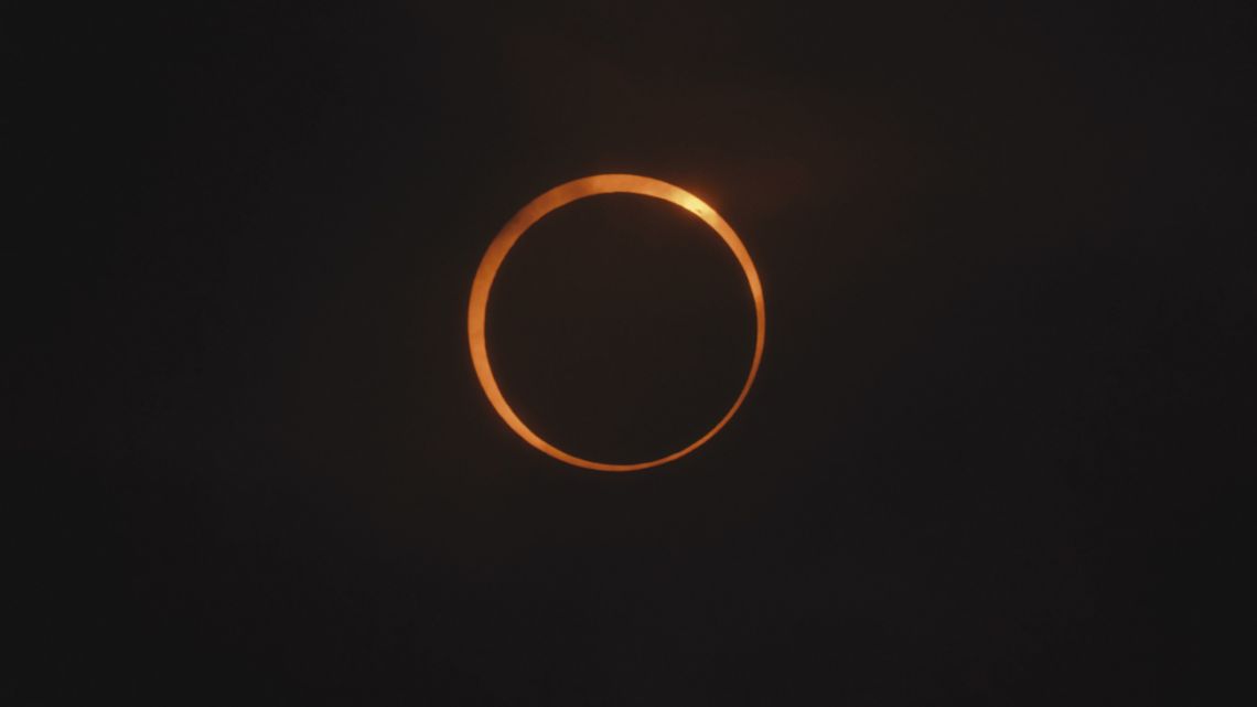 The 'ring of fire' solar eclipse is pictured from Puerto San Julián, Santa Cruz Province, on Wednesday, October 2, 2024.