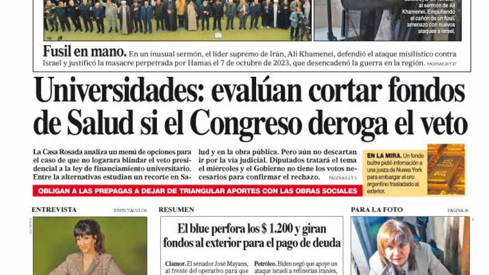 La tapa del Diario PERFIL de este sábado 5 de octubre de 2024