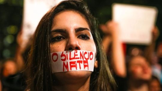 An anti-femicide protester in Brasília.