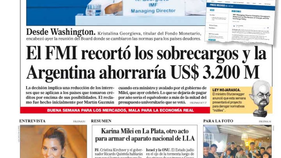 La tapa del Diario PERFIL del sábado 12 de octubre de 2024