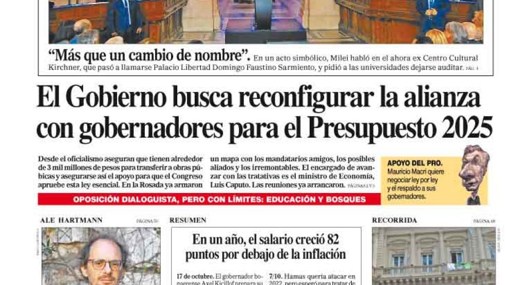 La tapa del Diario PERFIL del domingo 13 de octubre de 2024