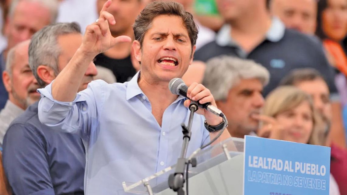 Buenos Aires Province Governor Axel Kicillof delivers a speech to mark Loyalty Day in Berisso.