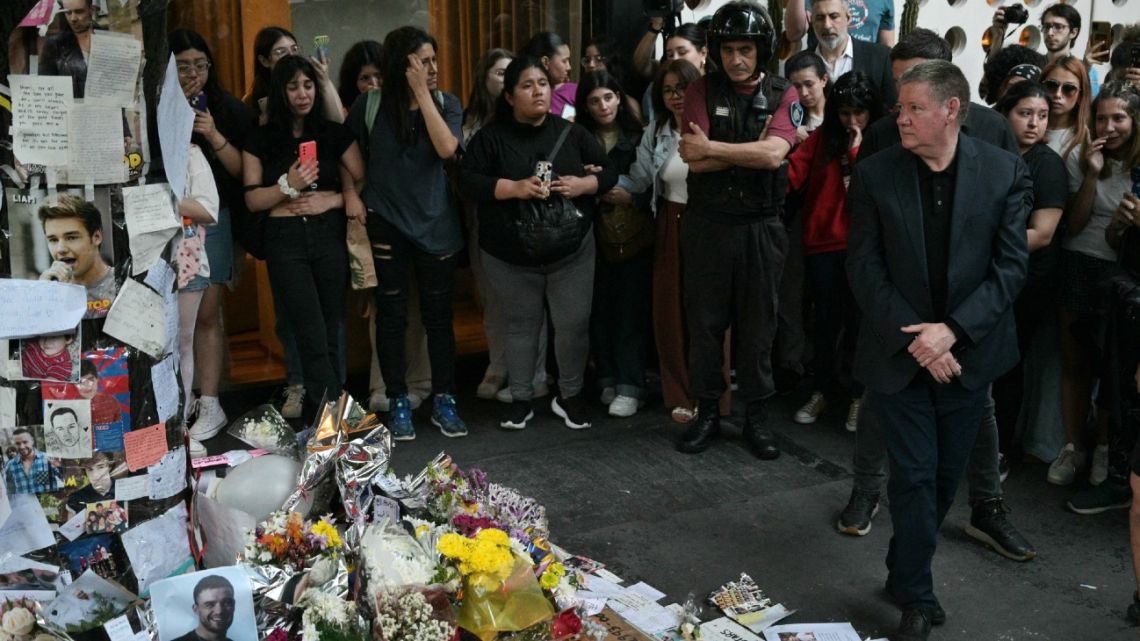 Geoff Payne, the father of One Direction pop singer Liam Payne, looks at the place where fans paid tribute to his late son outside the CasaSur Hotel in Buenos Aires on October 18, 2024. 