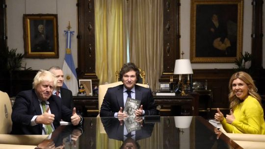 President Javier Milei hosts former UK prime minister Boris Johnson at the Casa Rosada.