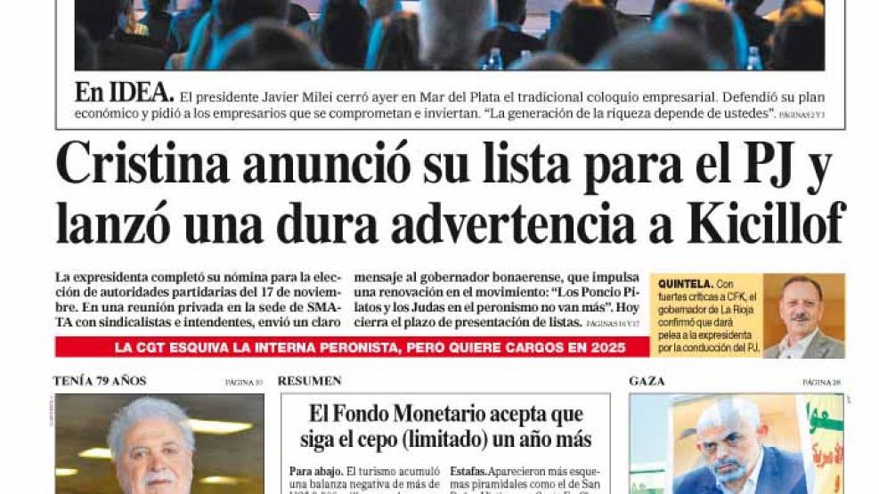 La tapa del Diario PERFIL del sábado 19 de octubre de 2024