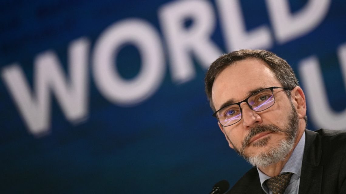 International Monetary Fund (IMF) Chief Economist Pierre-Olivier Gourinchas speaks during the International Monetary Fund (IMF)-World Bank annual Fall meetings in Washington, DC, on October 22, 2024. 