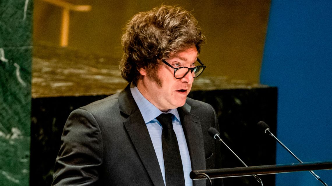 President Javier Milei delivers a speech at the United Nations General Assembly.