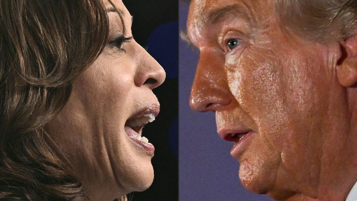 This combination of pictures created on October 16, 2024 shows US Vice President and Democratic presidential candidate Kamala Harris in Greenville, North Carolina, on October 13, 2024 and former US President and Republican presidential candidate Donald Trump in Miami, Florida, on October 7, 2024.