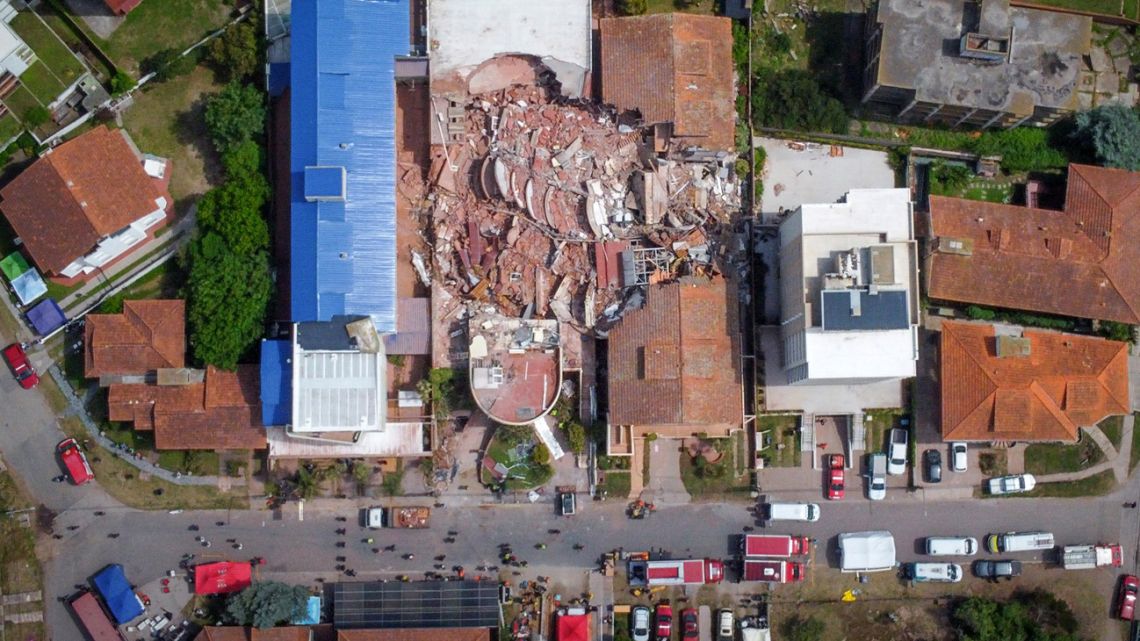 Aerial view of the Apart Hotel Dubrovnik after it collapsed in the seaside town of Villa Gesell, Buenos Aires Province, on October 29, 2024. 