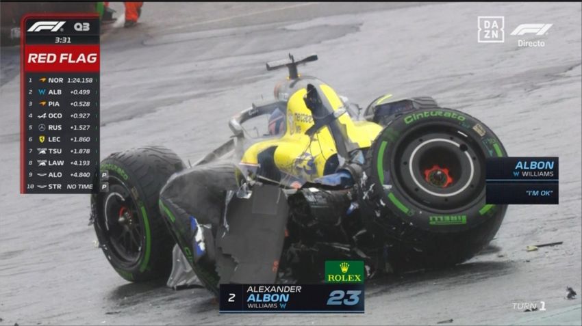 Así quedó el auto de Albon tras el duro accidente en la Q3.